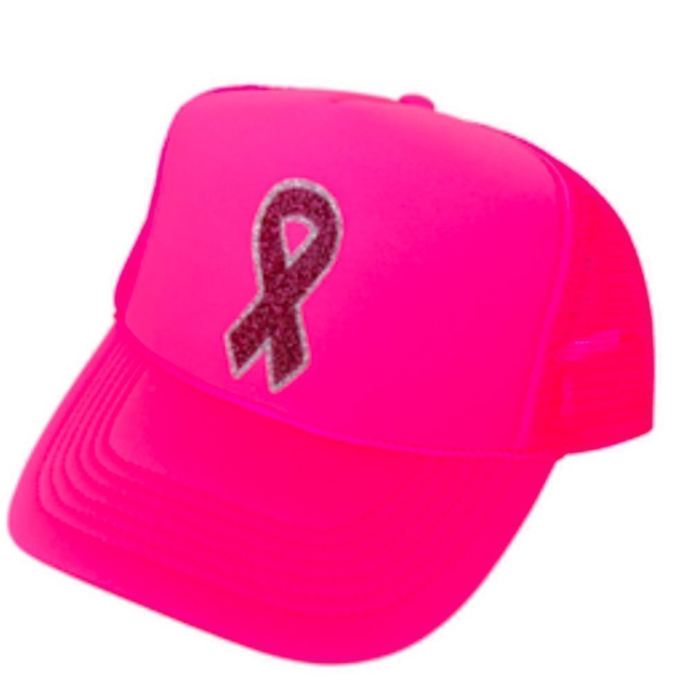 NWT Breast Cancer - Hot Pink Silver & Red Glitter Trucker Hat Snap Back NEW